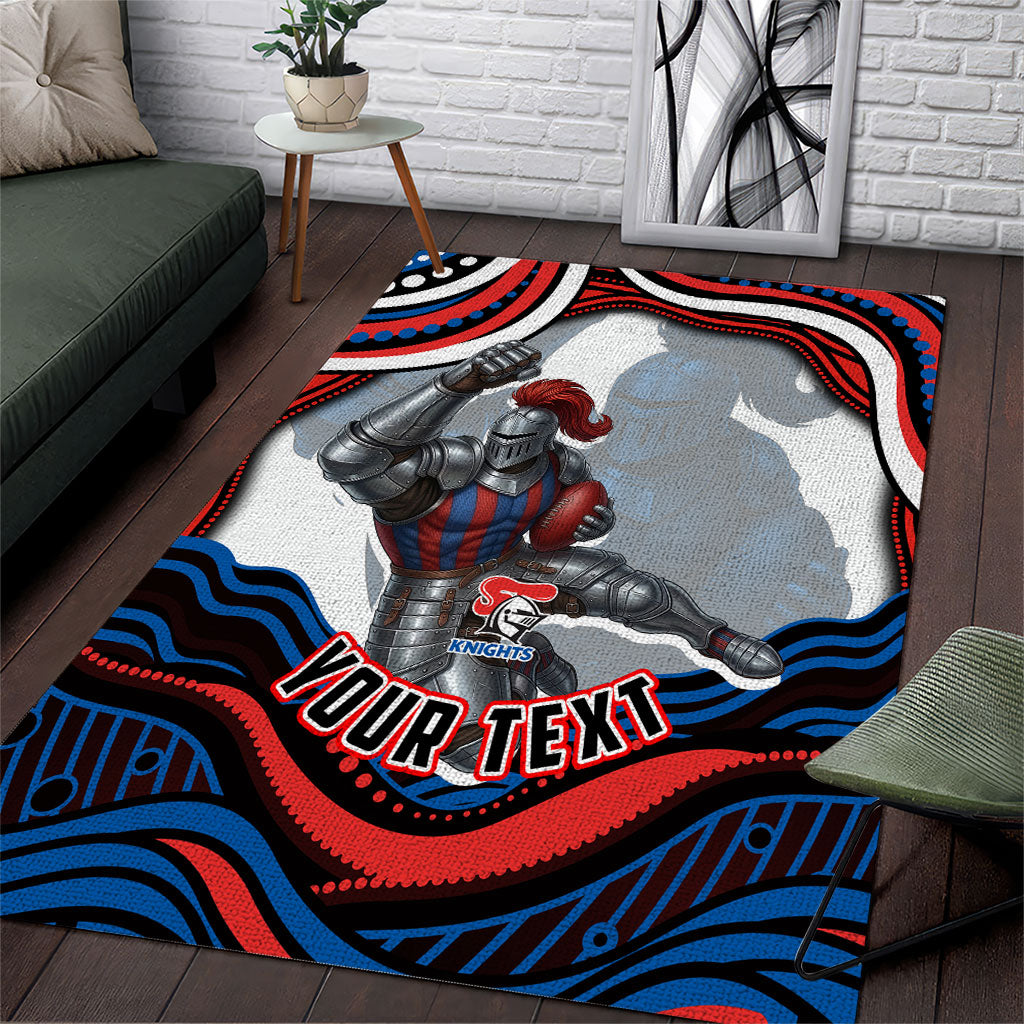 Personalized Newcastle Knights Area Rug Aboriginal Dot Art - Dreamtime Rugby Mascot