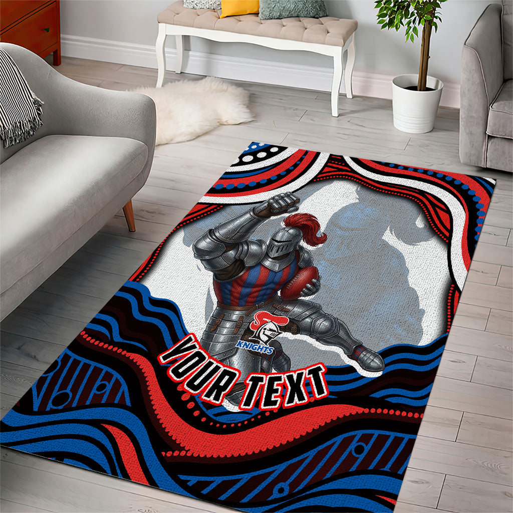 Personalized Newcastle Knights Area Rug Aboriginal Dot Art - Dreamtime Rugby Mascot
