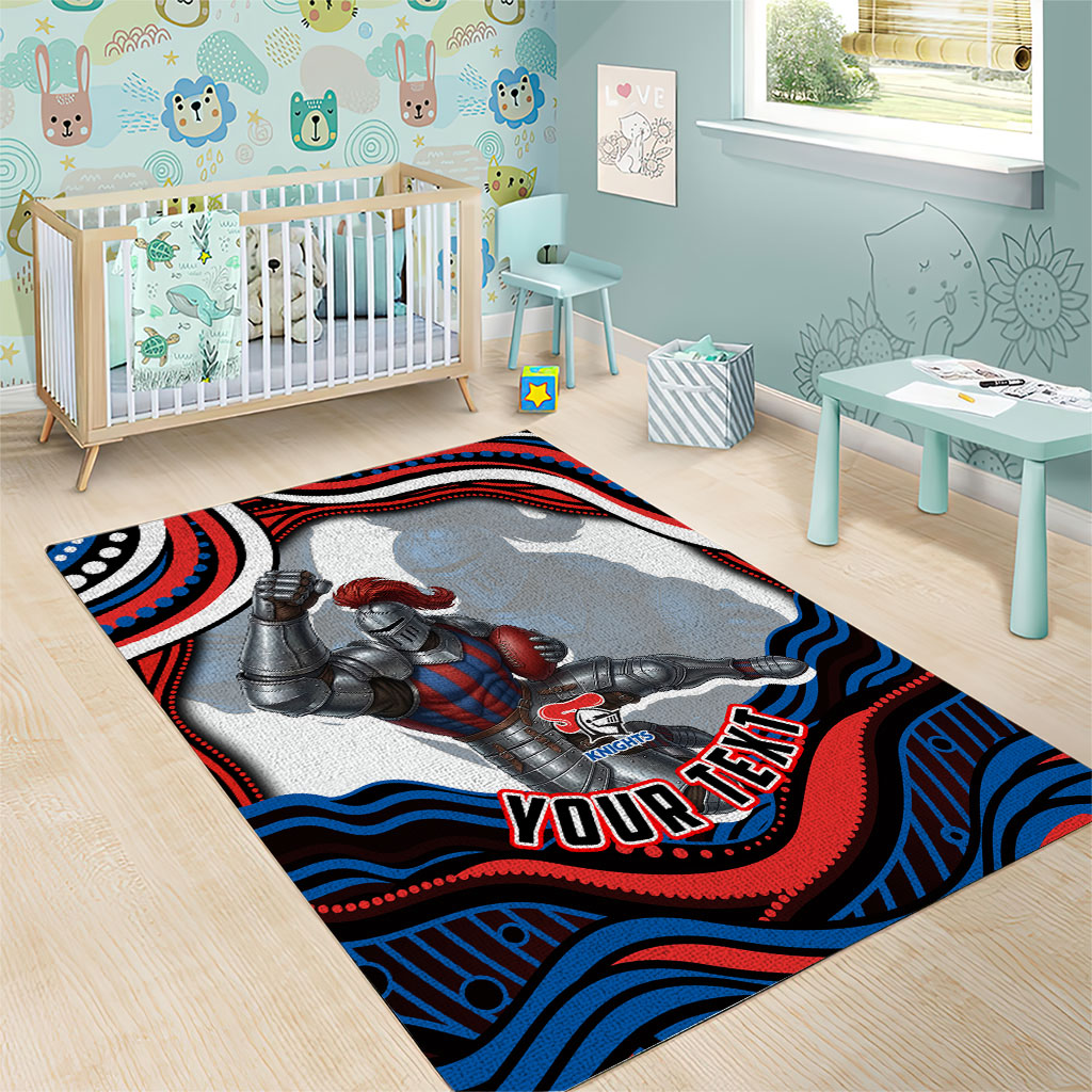Personalized Newcastle Knights Area Rug Aboriginal Dot Art - Dreamtime Rugby Mascot