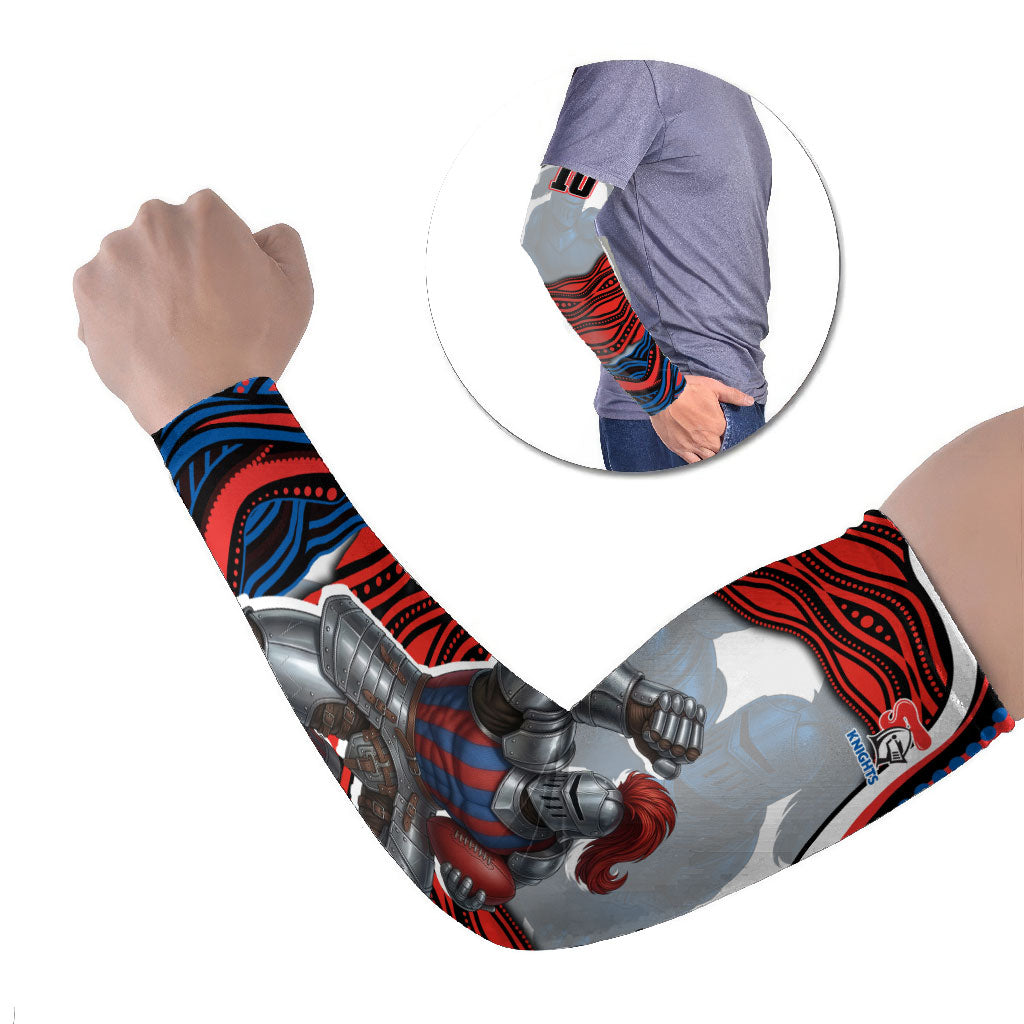Personalized Newcastle Knights Arm Sleeves Aboriginal Dot Art - Dreamtime Rugby Mascot