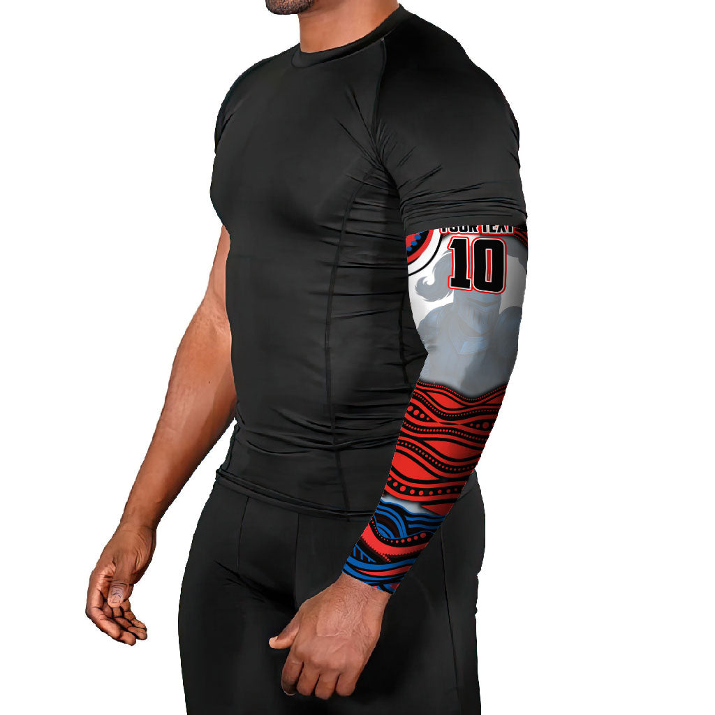 Personalized Newcastle Knights Arm Sleeves Aboriginal Dot Art - Dreamtime Rugby Mascot