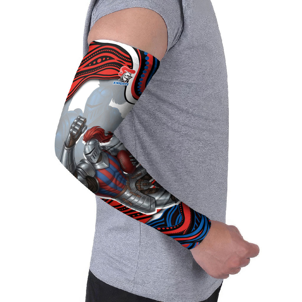 Personalized Newcastle Knights Arm Sleeves Aboriginal Dot Art - Dreamtime Rugby Mascot