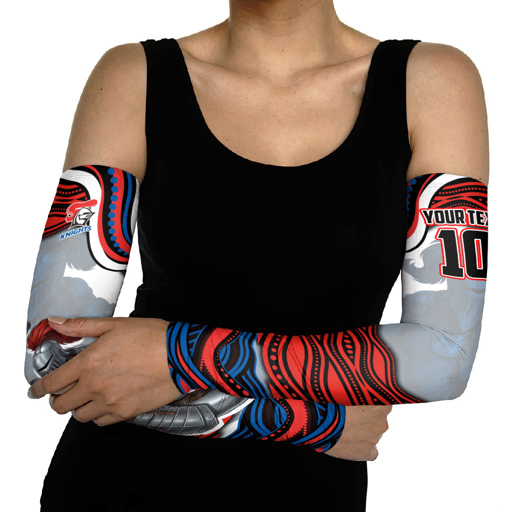 Personalized Newcastle Knights Arm Sleeves Aboriginal Dot Art - Dreamtime Rugby Mascot