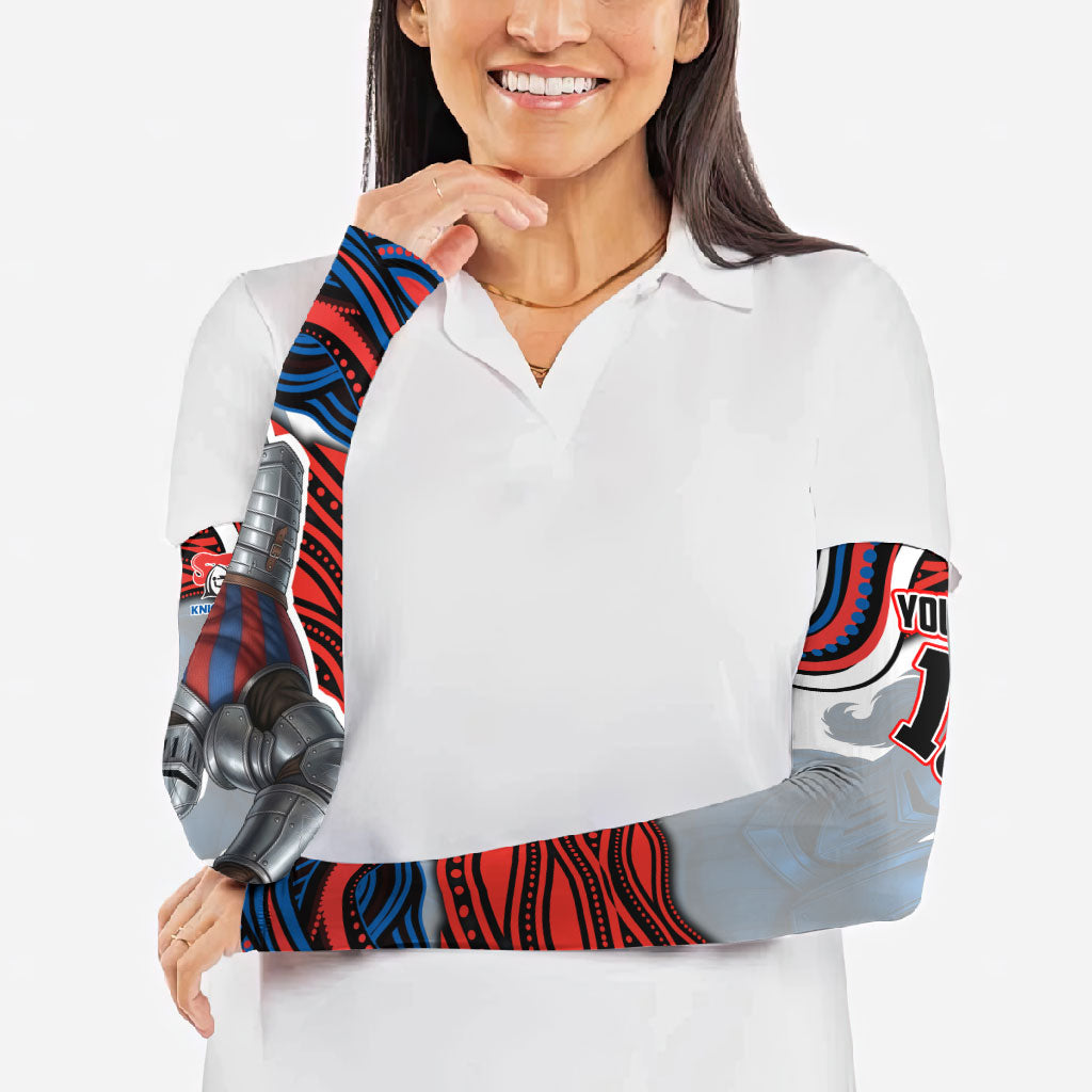 Personalized Newcastle Knights Arm Sleeves Aboriginal Dot Art - Dreamtime Rugby Mascot