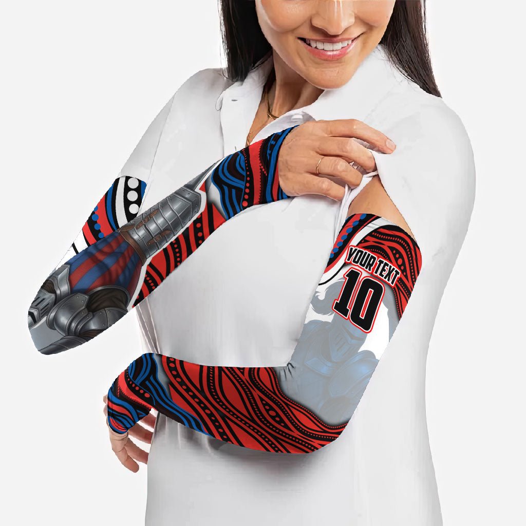 Personalized Newcastle Knights Arm Sleeves Aboriginal Dot Art - Dreamtime Rugby Mascot