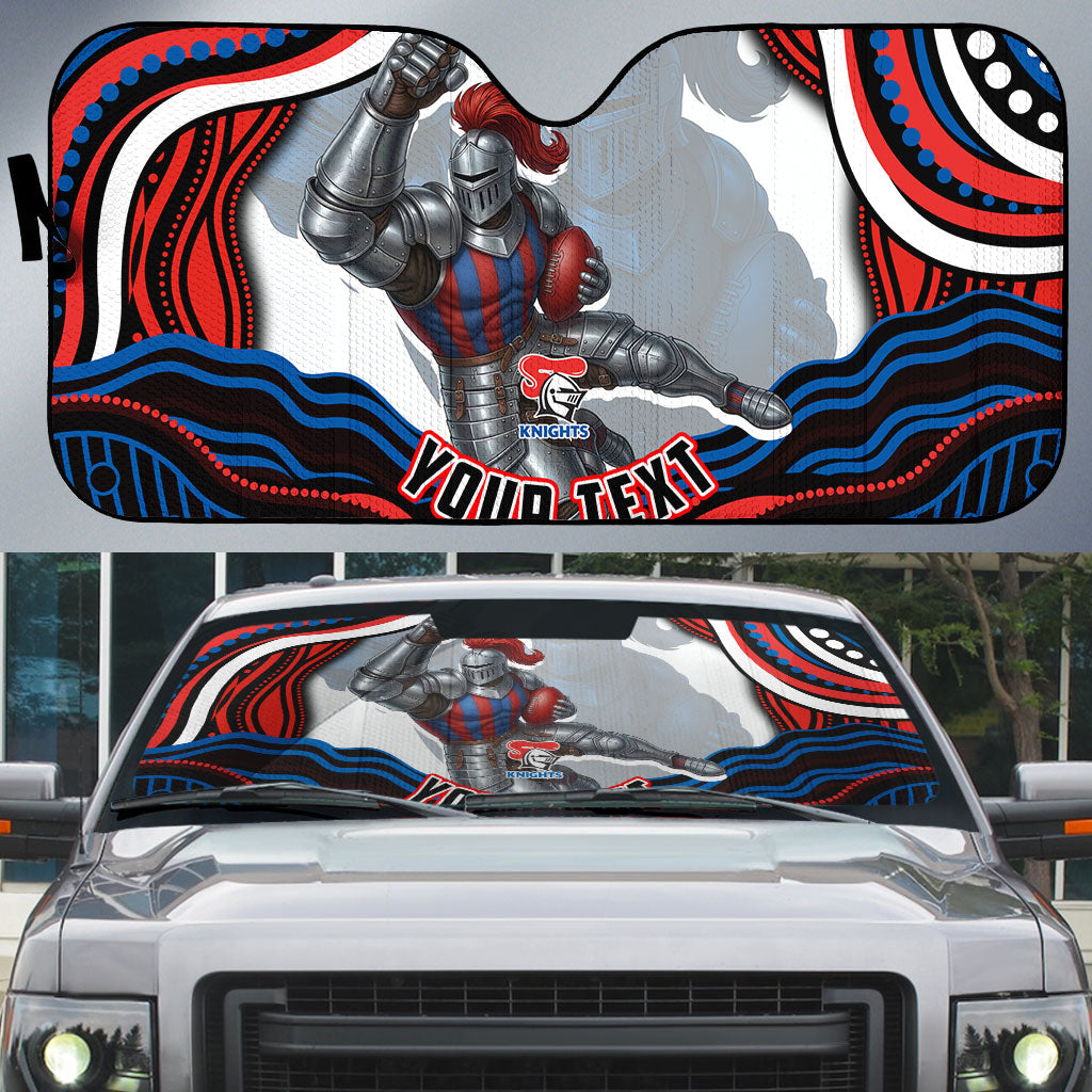 Personalized Newcastle Knights Auto Sun Shade Aboriginal Dot Art - Dreamtime Rugby Mascot