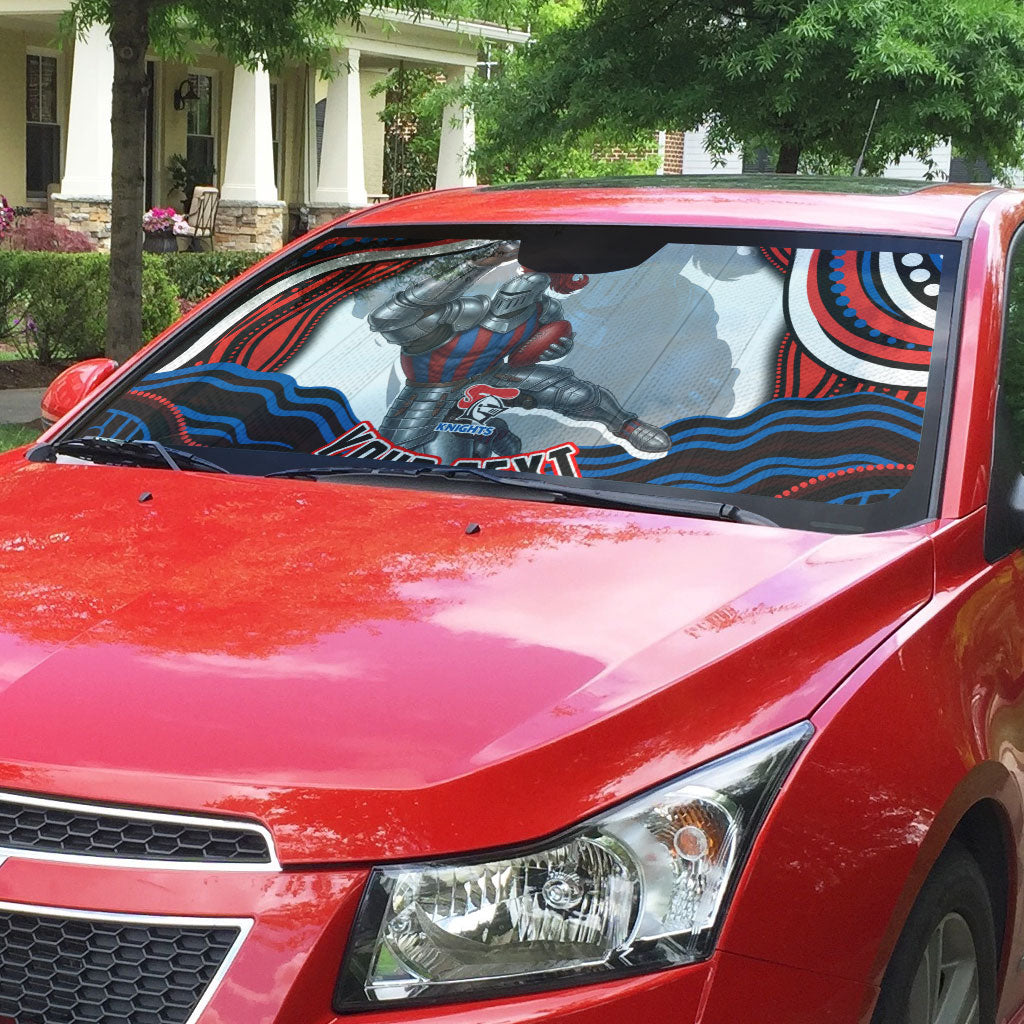 Personalized Newcastle Knights Auto Sun Shade Aboriginal Dot Art - Dreamtime Rugby Mascot