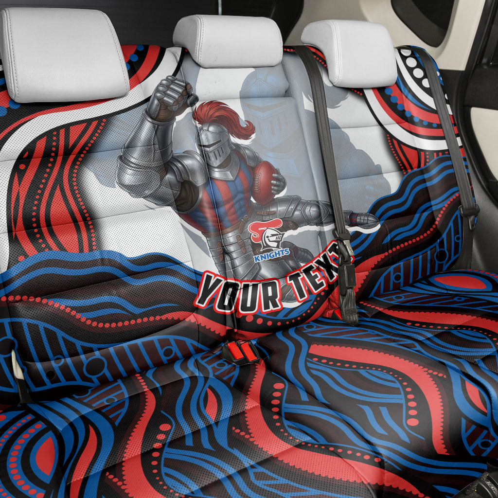 Personalized Newcastle Knights Back Car Seat Cover Aboriginal Dot Art - Dreamtime Rugby Mascot