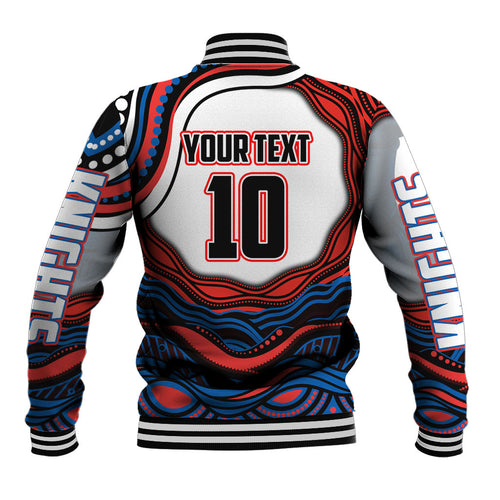 Personalized Newcastle Knights Baseball Jacket Aboriginal Dot Art - Dreamtime Rugby Mascot