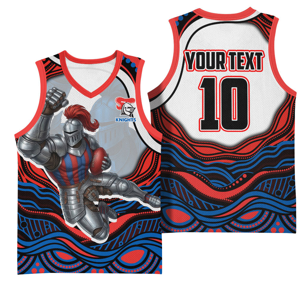 Personalized Newcastle Knights Basketball Jersey Aboriginal Dot Art - Dreamtime Rugby Mascot
