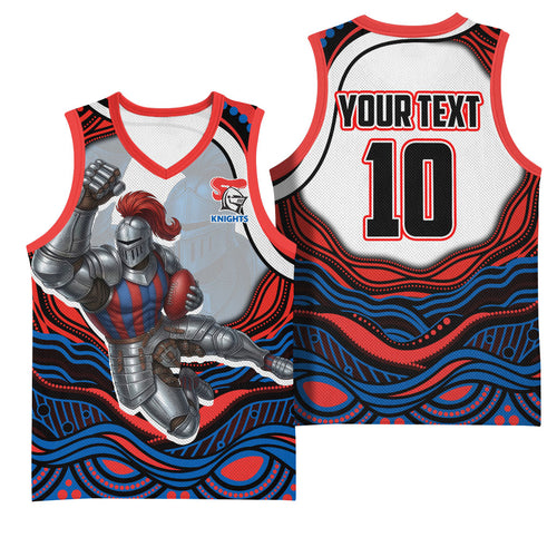 Personalized Newcastle Knights Basketball Jersey Aboriginal Dot Art - Dreamtime Rugby Mascot