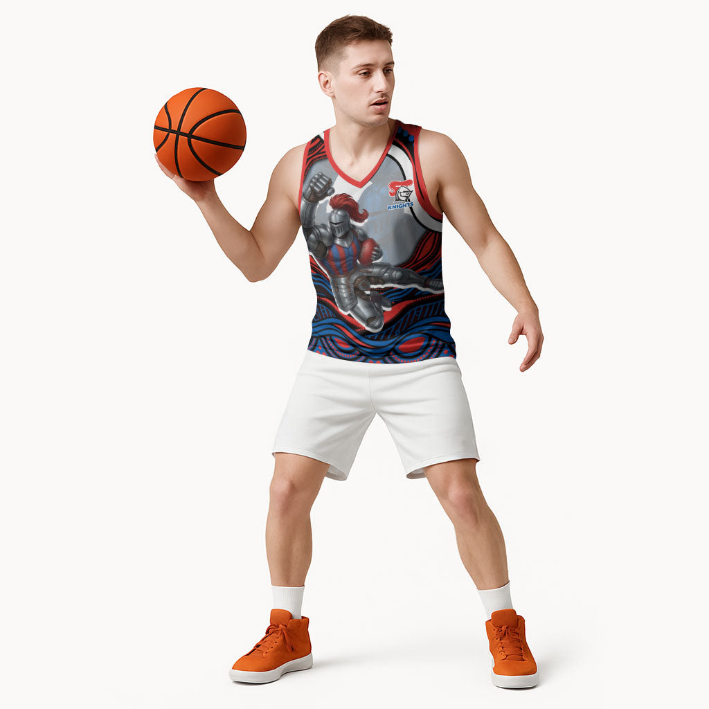 Personalized Newcastle Knights Basketball Jersey Aboriginal Dot Art - Dreamtime Rugby Mascot