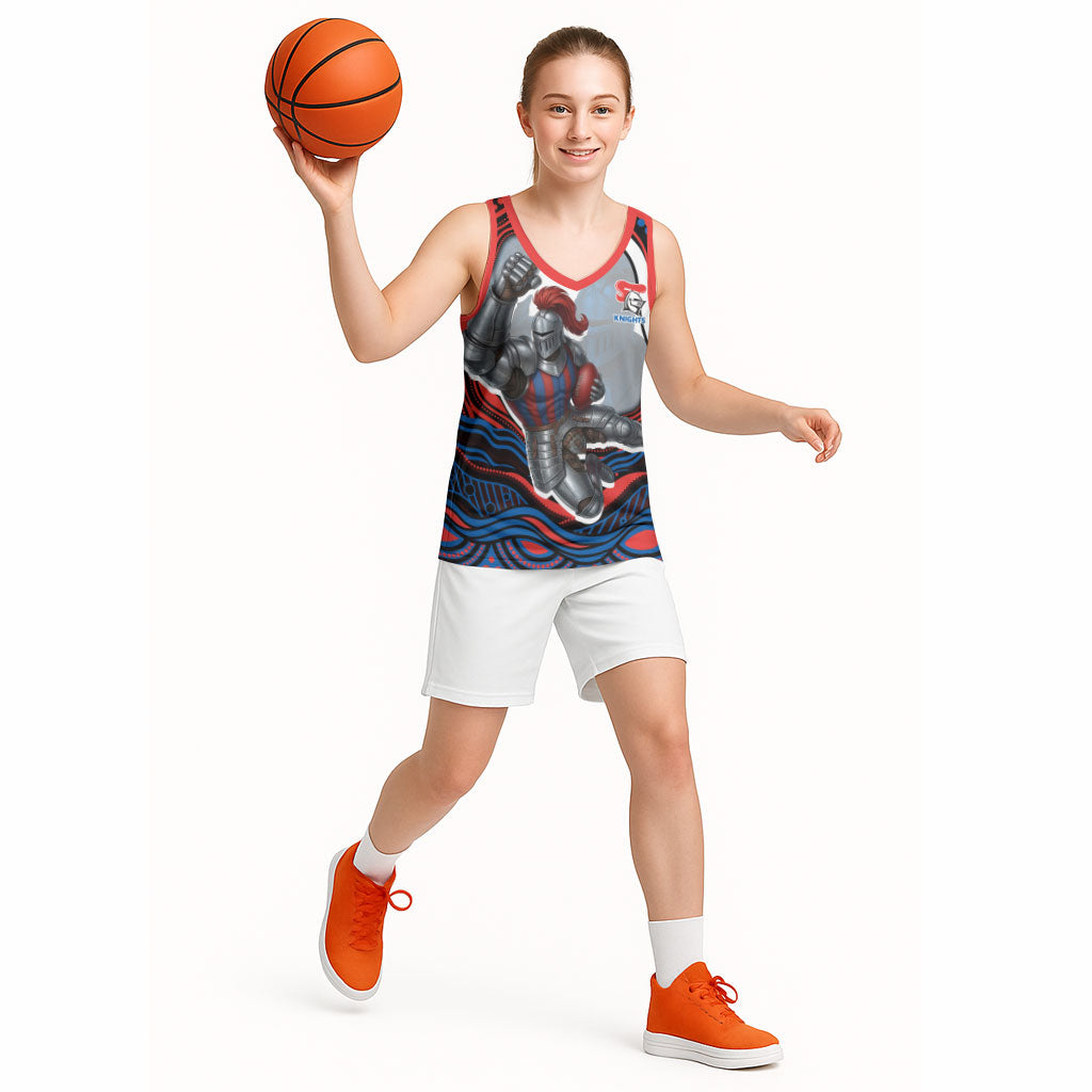 Personalized Newcastle Knights Basketball Jersey Aboriginal Dot Art - Dreamtime Rugby Mascot