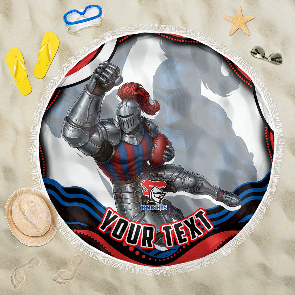 Personalized Newcastle Knights Beach Blanket Aboriginal Dot Art - Dreamtime Rugby Mascot