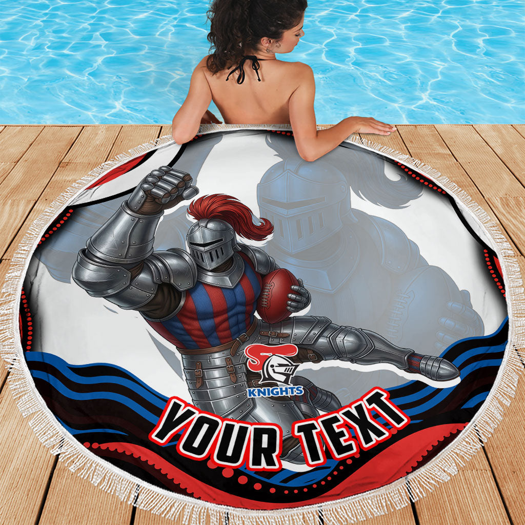 Personalized Newcastle Knights Beach Blanket Aboriginal Dot Art - Dreamtime Rugby Mascot