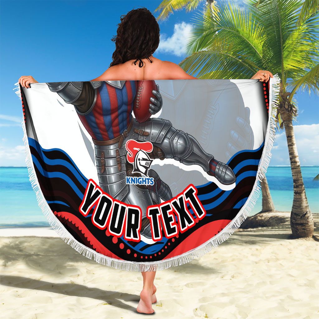 Personalized Newcastle Knights Beach Blanket Aboriginal Dot Art - Dreamtime Rugby Mascot