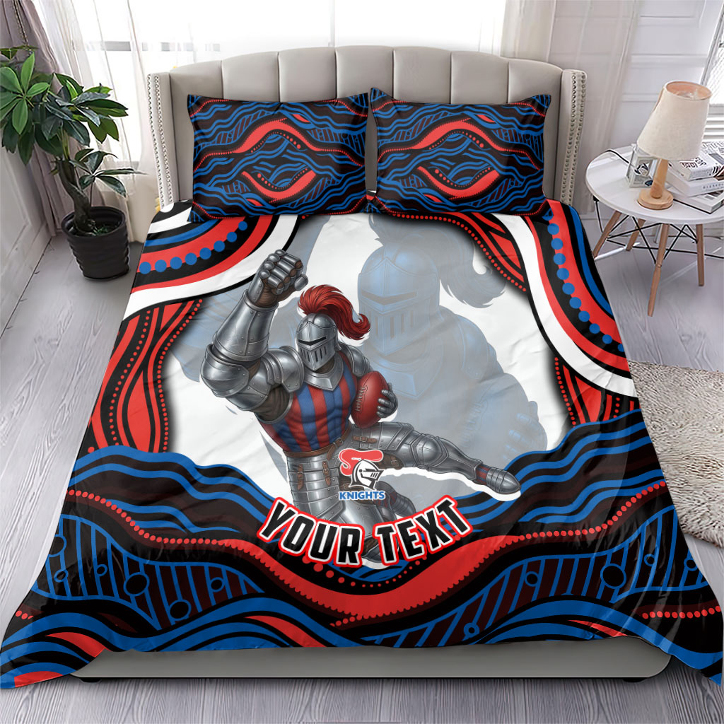 Personalized Newcastle Knights Bedding Set Aboriginal Dot Art - Dreamtime Rugby Mascot