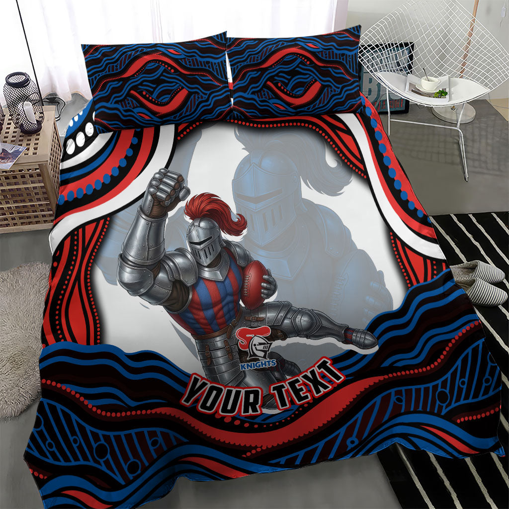 Personalized Newcastle Knights Bedding Set Aboriginal Dot Art - Dreamtime Rugby Mascot