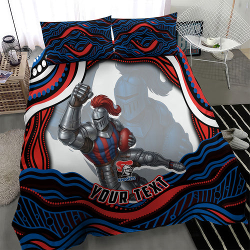 Personalized Newcastle Knights Bedding Set Aboriginal Dot Art - Dreamtime Rugby Mascot