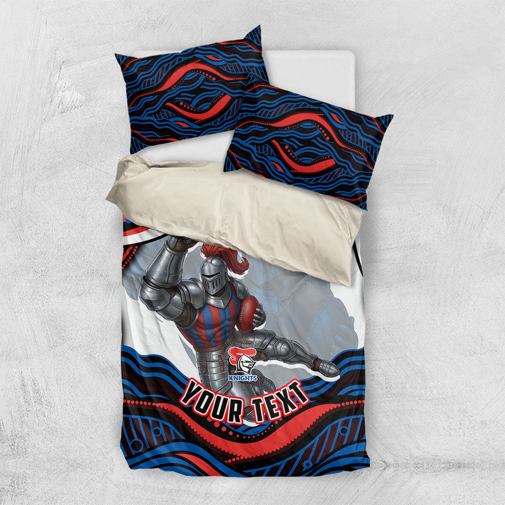 Personalized Newcastle Knights Bedding Set Aboriginal Dot Art - Dreamtime Rugby Mascot