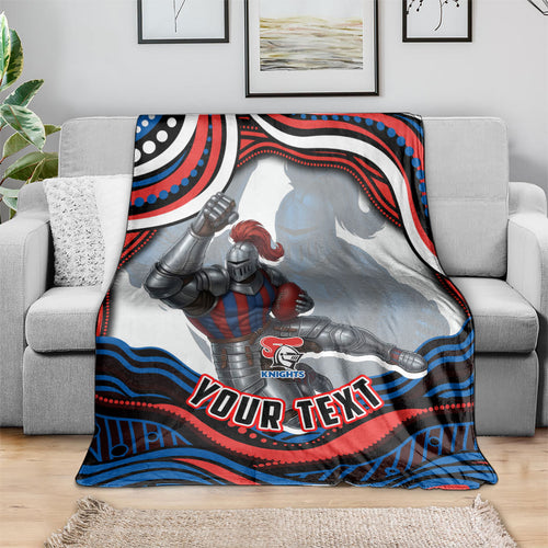 Personalized Newcastle Knights Blanket Aboriginal Dot Art - Dreamtime Rugby Mascot