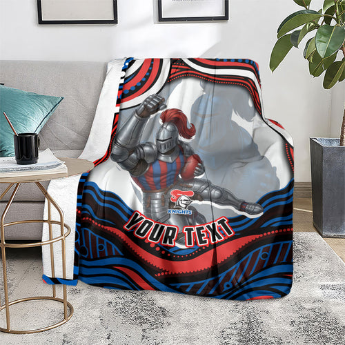 Personalized Newcastle Knights Blanket Aboriginal Dot Art - Dreamtime Rugby Mascot