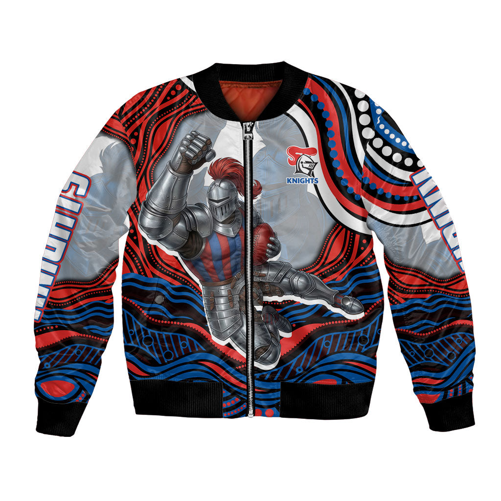 Personalized Newcastle Knights Bomber Jacket Aboriginal Dot Art - Dreamtime Rugby Mascot