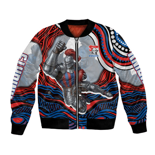 Personalized Newcastle Knights Bomber Jacket Aboriginal Dot Art - Dreamtime Rugby Mascot