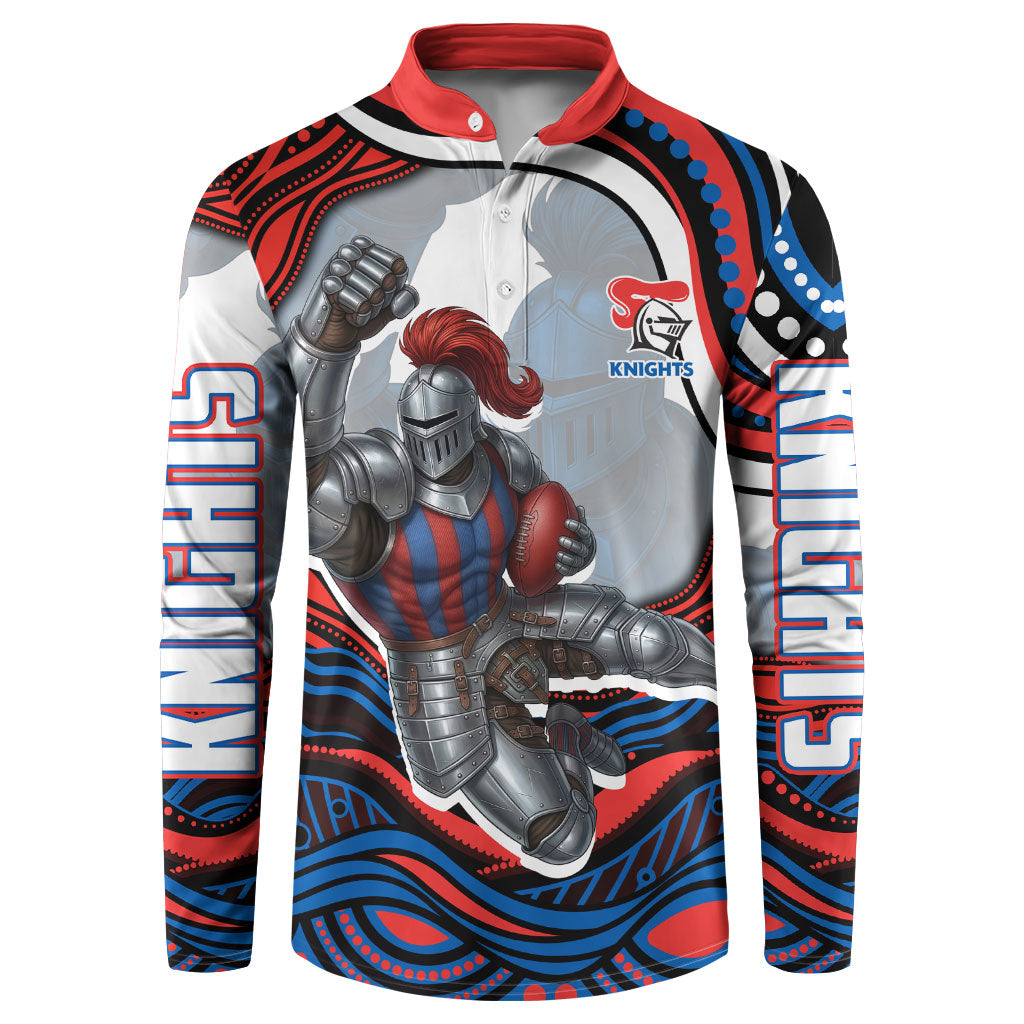 Personalized Newcastle Knights Button Sweatshirt Aboriginal Dot Art - Dreamtime Rugby Mascot