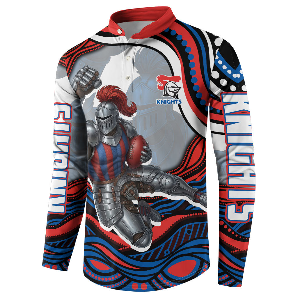 Personalized Newcastle Knights Button Sweatshirt Aboriginal Dot Art - Dreamtime Rugby Mascot