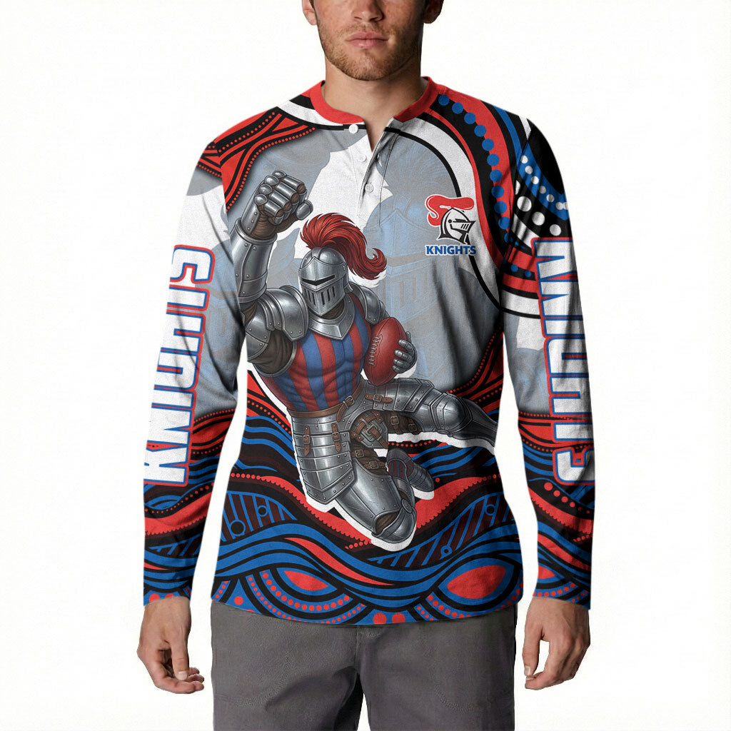 Personalized Newcastle Knights Button Sweatshirt Aboriginal Dot Art - Dreamtime Rugby Mascot