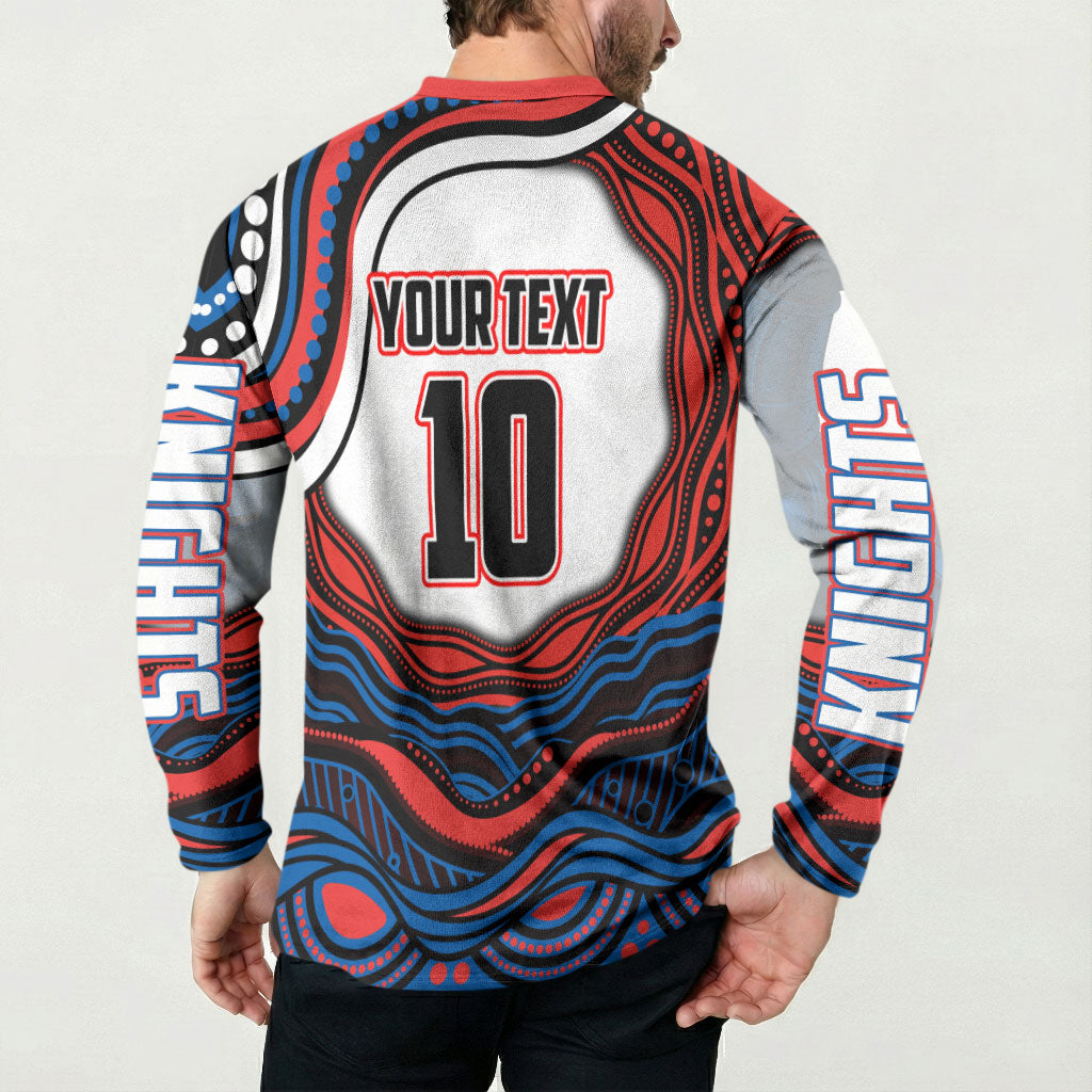 Personalized Newcastle Knights Button Sweatshirt Aboriginal Dot Art - Dreamtime Rugby Mascot