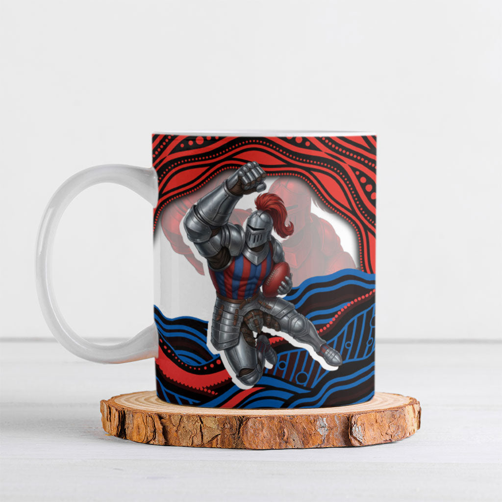 Personalized Newcastle Knights Ceramic Mug Aboriginal Dot Art - Dreamtime Rugby Mascot
