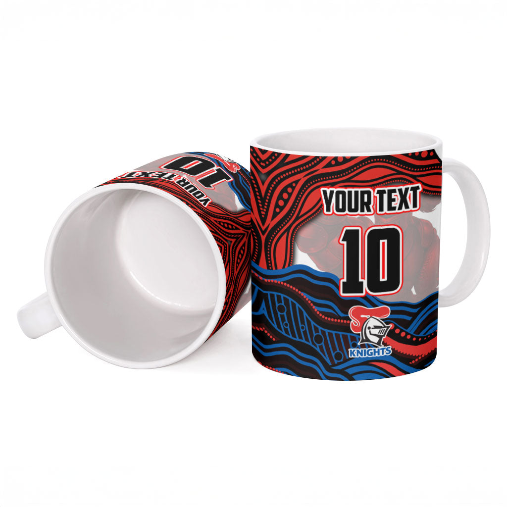 Personalized Newcastle Knights Ceramic Mug Aboriginal Dot Art - Dreamtime Rugby Mascot