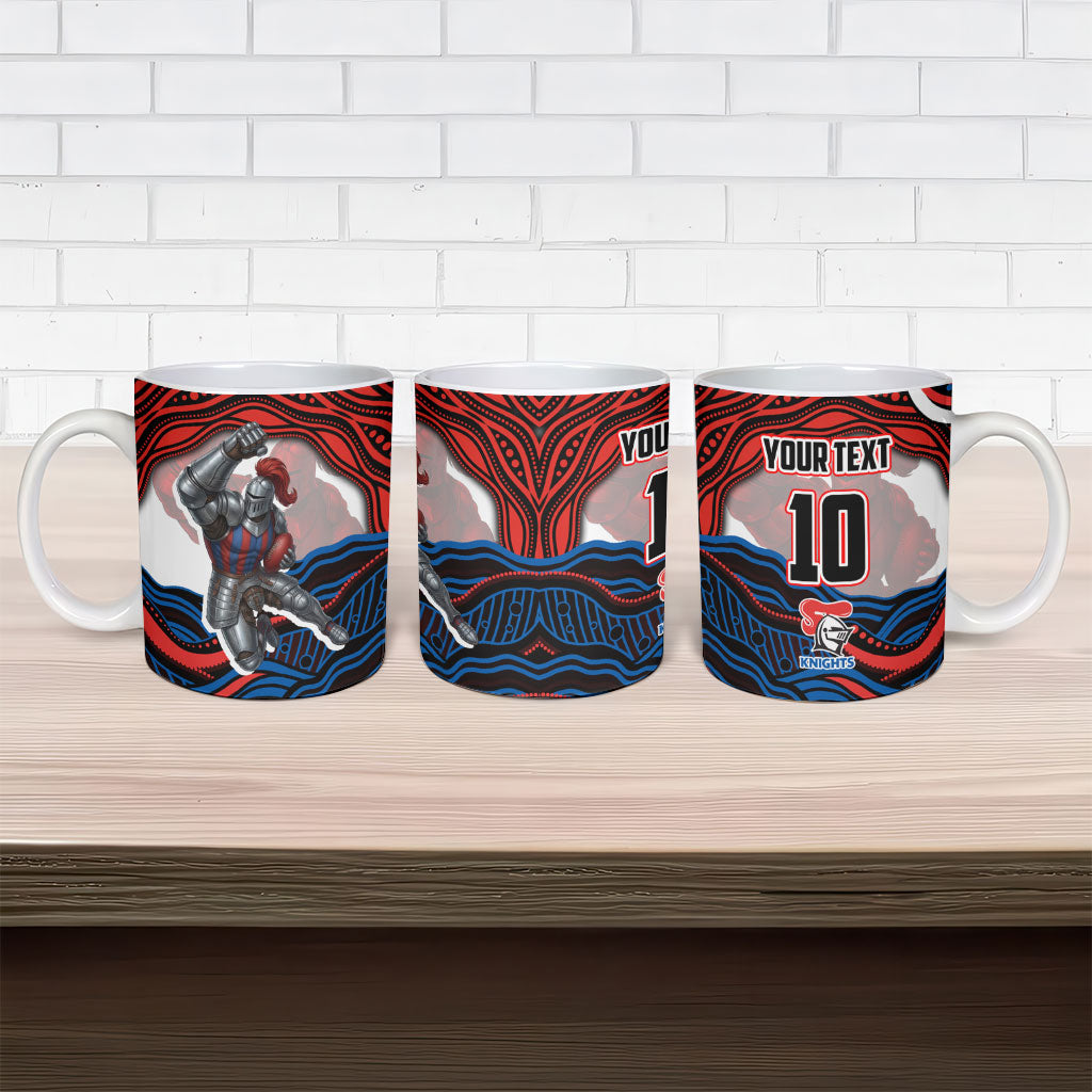 Personalized Newcastle Knights Ceramic Mug Aboriginal Dot Art - Dreamtime Rugby Mascot