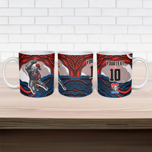 Personalized Newcastle Knights Ceramic Mug Aboriginal Dot Art - Dreamtime Rugby Mascot