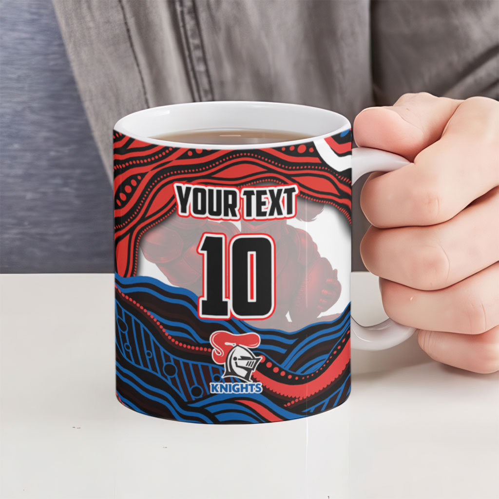 Personalized Newcastle Knights Ceramic Mug Aboriginal Dot Art - Dreamtime Rugby Mascot