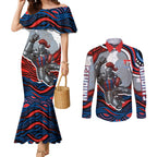 Personalized Newcastle Knights Couples Matching Mermaid Dress and Long Sleeve Button Shirt Aboriginal Dot Art - Dreamtime Rugby Mascot