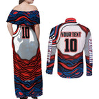 Personalized Newcastle Knights Couples Matching Off Shoulder Maxi Dress and Long Sleeve Button Shirt Aboriginal Dot Art - Dreamtime Rugby Mascot