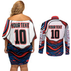 Personalized Newcastle Knights Couples Matching Off Shoulder Short Dress and Long Sleeve Button Shirt Aboriginal Dot Art - Dreamtime Rugby Mascot