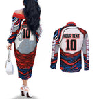 Personalized Newcastle Knights Couples Matching Off The Shoulder Long Sleeve Dress and Long Sleeve Button Shirt Aboriginal Dot Art - Dreamtime Rugby Mascot
