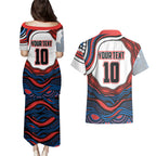 Personalized Newcastle Knights Couples Matching Puletasi and Hawaiian Shirt Aboriginal Dot Art - Dreamtime Rugby Mascot