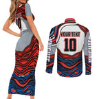 Personalized Newcastle Knights Couples Matching Short Sleeve Bodycon Dress and Long Sleeve Button Shirt Aboriginal Dot Art - Dreamtime Rugby Mascot