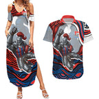 Personalized Newcastle Knights Couples Matching Summer Maxi Dress and Hawaiian Shirt Aboriginal Dot Art - Dreamtime Rugby Mascot