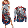 Personalized Newcastle Knights Couples Matching Summer Maxi Dress and Long Sleeve Button Shirt Aboriginal Dot Art - Dreamtime Rugby Mascot