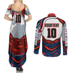 Personalized Newcastle Knights Couples Matching Summer Maxi Dress and Long Sleeve Button Shirt Aboriginal Dot Art - Dreamtime Rugby Mascot