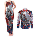 Personalized Newcastle Knights Couples Matching Tank Maxi Dress and Long Sleeve Button Shirt Aboriginal Dot Art - Dreamtime Rugby Mascot
