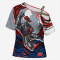 Personalized Newcastle Knights Cross Shoulder Shirt Aboriginal Dot Art - Dreamtime Rugby Mascot