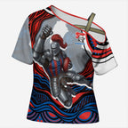Personalized Newcastle Knights Cross Shoulder Shirt Aboriginal Dot Art - Dreamtime Rugby Mascot