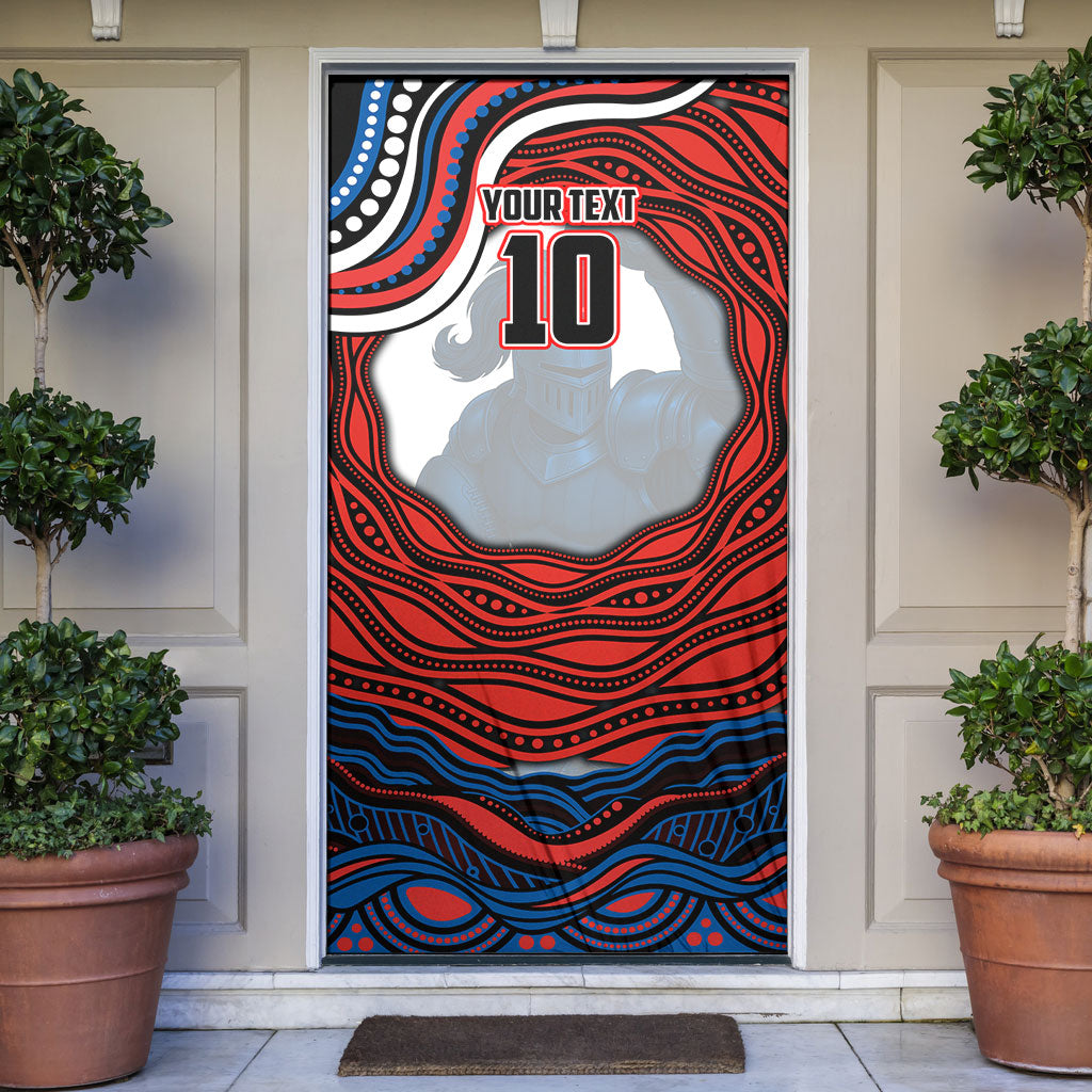 Personalized Newcastle Knights Door Cover Aboriginal Dot Art - Dreamtime Rugby Mascot
